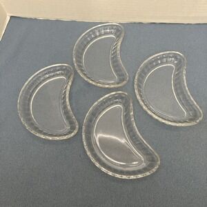 Vintage Clear Glass Crescent Moon Shape Bone Plates - Set of 4
